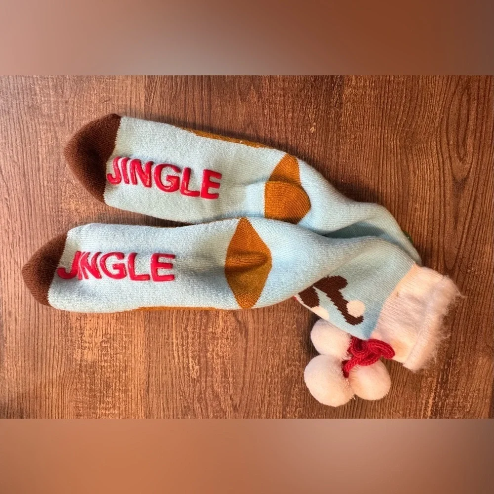 Hallmark Reindeer Kids Socks - Light Blue and Brown